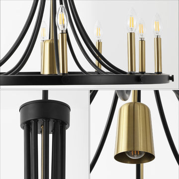 Dante Modern Iron Adjustable Wagon Wheel LED Chandelier with Downlight - JONATHAN Y